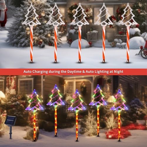 BRIGHTDECK Solar Christmas Tree Pathway Lights Outdoor Decorations, 5 Pack - Image 3