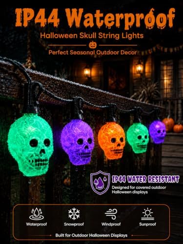 10.5FT Halloween Skull String Lights, 10 LED Multicolor Skeleton Plug in - Image 2