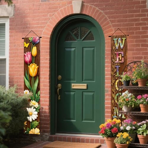 Nuxovilar Welcome Floral Wooden Porch Banners 12x70 Inches Polyester - Image 5