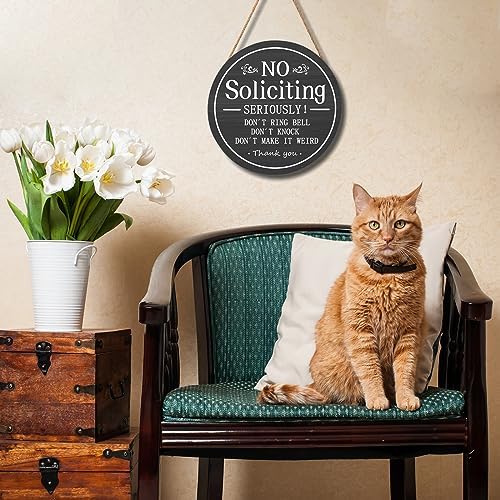 Funny No Soliciting Sign for House 12"x12" Do not Knock or Ring Doorbell Wooden Signs for Front Door Rustic No Soliciting Welcome Sign Hanging Decorations for Home Yard Garden Farmhouse Porch - Image 4