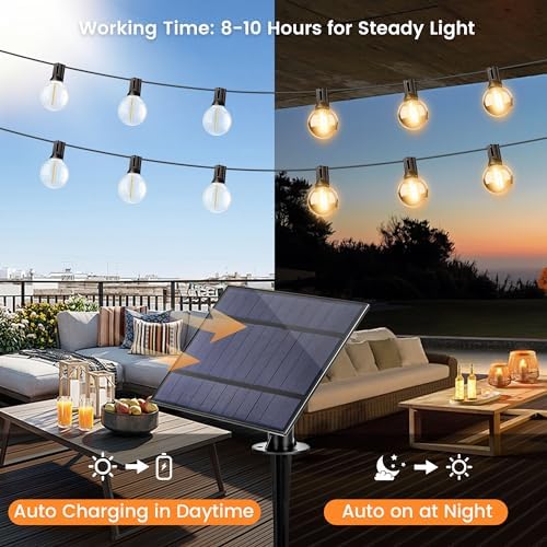 OHLUX 60FT Solar Globe String Lights Outdoor, Shatterproof Solar Patio Lights with Remote, 27 Dimmable LED Filament G40 Bulbs, 2200K Soft Warm White Edison Hanging Light for Outside Backyard Deck - Image 2