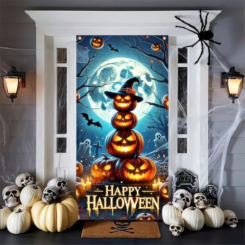 BlissYard Halloween Door Cover Pumpkin Tower Graveyard 71 x 35 Inch - Image 4