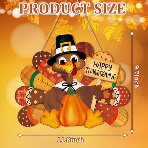 Thanksgiving Decoration Wooden Turkey Pumpkin Door Wreath for Front Door Sign Wall Signs, Thankful Blessed Grateful Pumpkin Sign Hanging for Fall Autumn Harvest Home Halloween Decoration - Image 7