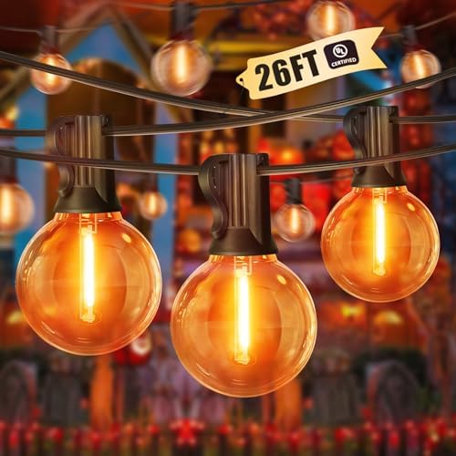 LAMPHOME LED Outdoor String Light, 26Feet Patio Lights with 12+1 Edison Shatterproof Bulbs(1Spare), UL Waterproof Outside Lights connectable Dimmable for Backyard Porch Decor,Orange by ULL