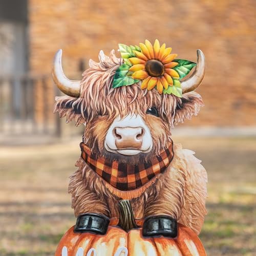 Glitzhome Fall Thanksgiving Yard Stake Decorations for Outdoor, 29.75" H Thanksgiving Metal Highland Cow Yard Stake or Wall Décor, Fall Garden Stakes for Patio Pathway Autumn Harvest Decorations - Image 6