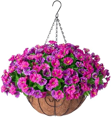 Ammyoo Artificial Fake Hanging Flowers with Basket for Spring Summer Decor by Ammyoo