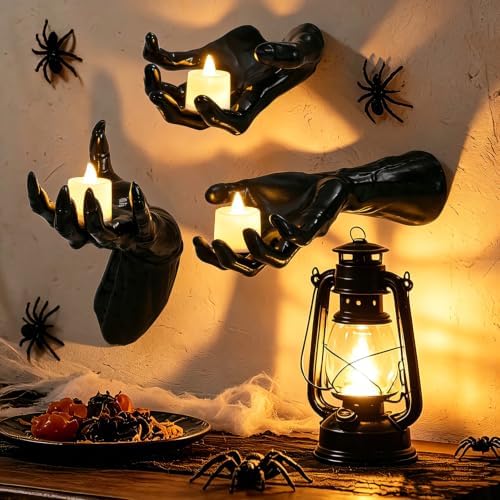 Halloween Wall Decor, Gothic Set of 3, LED Candle Hands Indoor Decoration - Image 2