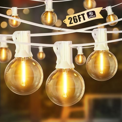 LAMPHOME 26 Feet LED Outdoor String Lights with 12+1 Shatterproof G40 Edison Bulbs, Connectable and Weatherproof Strand, Commercial Grade Patio Lights for Backyard Decorative, Warm White by ULL