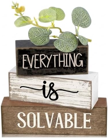 Lineshading 4 Pcs Inspirational Farmhouse Table Decor Rustic Wooden Stacked Block Signs with Inspirational Quote Artificial Eucalyptus Leaves Farmhouse Decoration for Home Office Shelf Gift by Lineshading