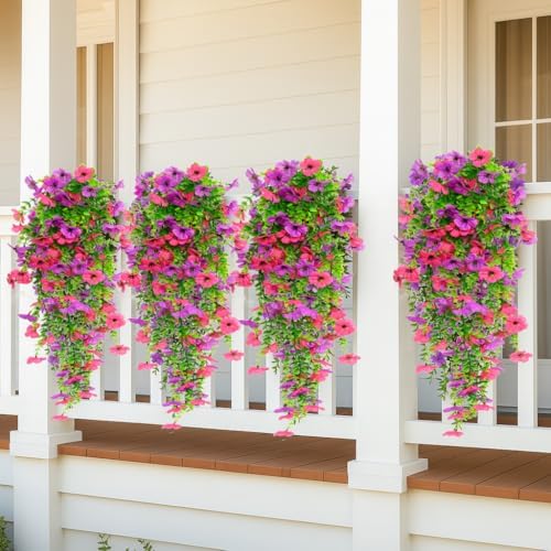 8PCS Artificial Hanging Flowers for Outdoors,Hanging Outdoor Faux Plants,UV Resistant Fake Flowers for Outdoor Planters,Realistic Fake Plants Spring Decor for Porch,Patio,Yard (RedPurple) - Image 6