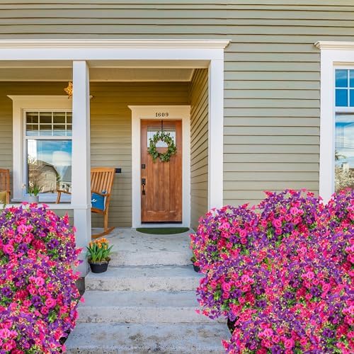 Artificial Flowers for Outdoors 12 Bundles Realistic Faux Plants UV Resistant Fake Silk Morning Glory with Eucalyptus for Front Door Planter Patio Porch Spring Summer Decoration (2 Mixed Color) - Image 6