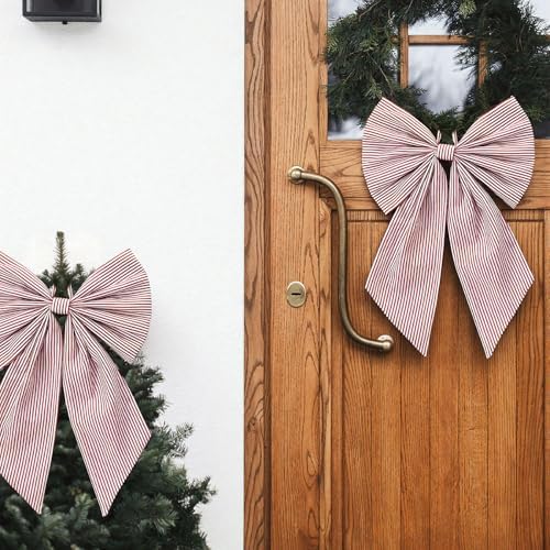 Suncalla 2 Pcs Red White Christmas Stripe Wreath Bows 18'' x 12'' - Image 6