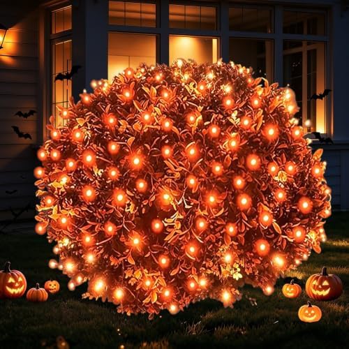 LED Halloween Net Lights Outdoor, UL Certified, 144LED 6ftx6ft, Black Wire Connectable Waterproof Mesh Light for Party, Yard, Shrubs and Bushes Decorations (Orange) by YGTCHNG