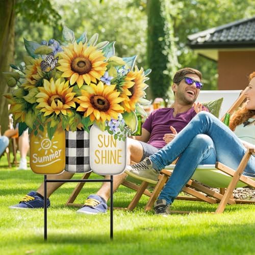 Amyhill Summer Sunflower Outdoor Decor Metal Garden Stakes 25 Inch Summer Welcome Yard Signs Decorations Outdoor Sunflower Decorative Garden Stakes Patio Lawn Walkway Backyard Porch Decorations - Image 4