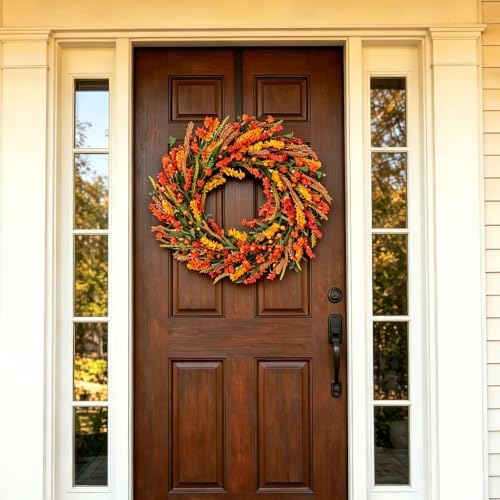 22 Inch Fall Orange Forsythia Flowers Wreath for Front Door, - Image 3
