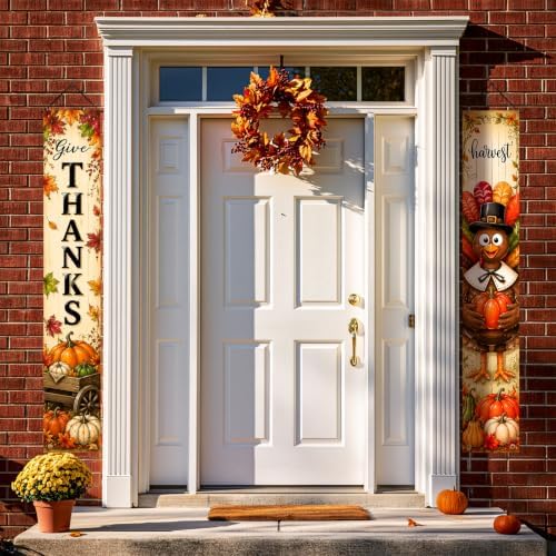 IVN Give Thanks Turkey Porch Banner Thanksgiving Decor 2 Pcs - Image 4
