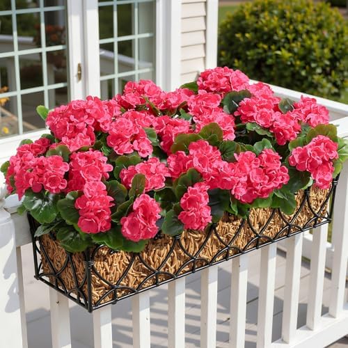 Alupssuc 24Pcs Artificial Geranium Flowers for Outdoors Decoration Silk Floral, UV Resistant Fake Plants, Faux Flower for Porch Garden Table Centerpieces Home Indoor Outside Spring Decor(24, DeepPink) - Image 7
