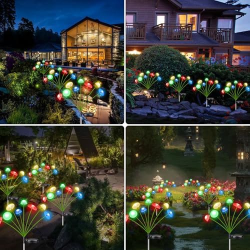 4PK 32LED Solar Garden Lights Outdoor, Mushroom Solar Lights Outdoor, IP65 Waterproof Firefly Light Outside Decor for Patio Pathway, Sway by Wind for Pathway Garden Mushroom Decorations, Multicolor - Image 6