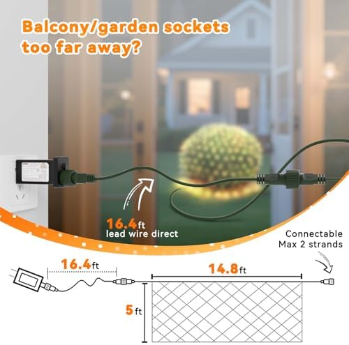 LitHome 14.8FT x 5FT Christmas Net Lights Outdoor Mesh Lights Connectable - Image 6
