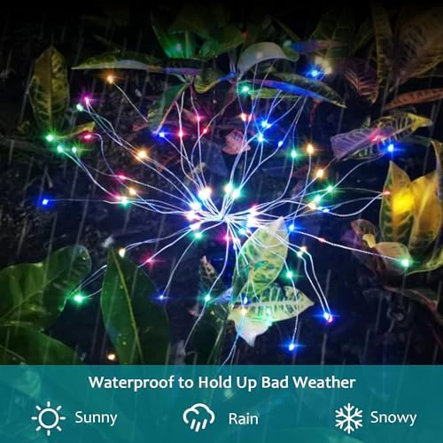 JJGoo Solar Firework Lights, 2 Pack 150 LEDs 2 Lighting Modes Solar Lights Outdoor Waterproof for Garden Patio Walkway Pathway Party Wedding Christmas Decorative - Mixed Color - Image 3