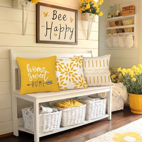 YCOLL Pillow Covers 20x20 Set of 4, Modern Sofa Throw Pillow Cover, Decorative Outdoor Linen Pillow Covers Set of 4 for Couch Sofa Bed and Car, Yellow - Image 5
