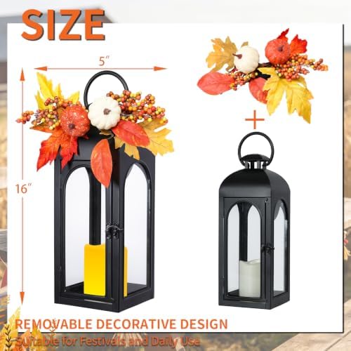 Bdor Fall Lanterns LED Candles 2 Pack 16 Inch Thanksgiving Decor Timer - Image 2