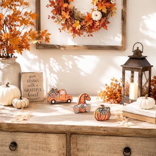 Smile Fall Wooden Decor Set 3-Piece Truck Gnome Pumpkin Tabletop Signs for Autumn Harvest Home Decor - Image 6
