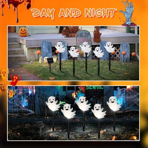 10 Pack Solar Halloween Ghost Pathway Lights, 3D Solar Lights - Image 4