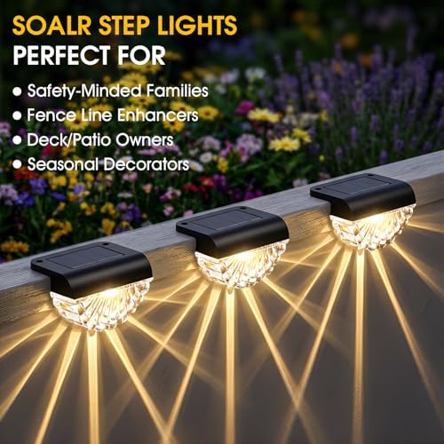 Greluna Solar Fence Lights, 8 Pack Waterproof Deck Outdoor Lights, Auto Dusk to Dawn Step Lights with Warm White Glow, Easy Install for Fence, Patio, Stairs, Pathway, Garden Lighting - Image 4