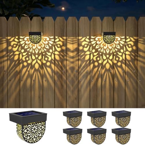 Solar Fence Lights 6 Pack Solar Deck Step Wall Lights Outdoor Waterproof LED Decorations Warm Yellow Light Decorative Lighting for Garden, Front Door, Backyard (Black 1) by EKQ