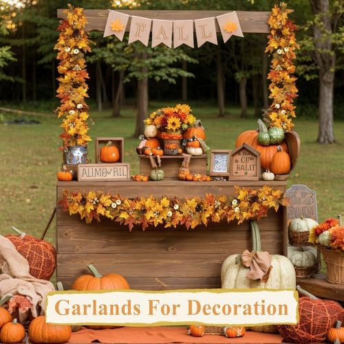6 FT Lighted Fall Garland with Lights Pumpkins Automatic ON/Off - Image 5