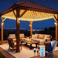 Pooqla Solar Net Lights, 10x10ft 280LED Gazebo Net Lights Outdoor with 8 Modes, Solar & USB Powered Waterproof String Lights Clear Wire, Chandelier for Pergolas, Patio, Bush, Backyard Decor Warm White by Pooqla