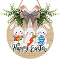 Easter Bunny Door Wreath for Outdoor Decorations Happy Easter Rabbit Door Sign with Bow Wooden Hanging Porch Signs for Holiday Home Wall Decor by Cryfox