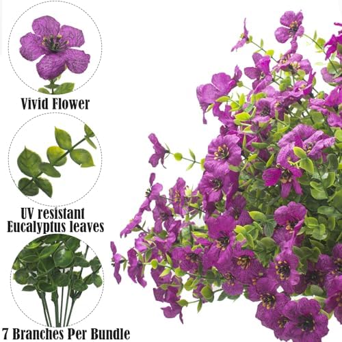 Grunyia Artificial Fake Flowers for Outdoor Spring Decoration, 16 Bundles Faux Silk Colorful UV Resistant Realistic for Outside Porch Patio Home Yard Garden Planters Pots Window Box (Light Purple) - Image 3