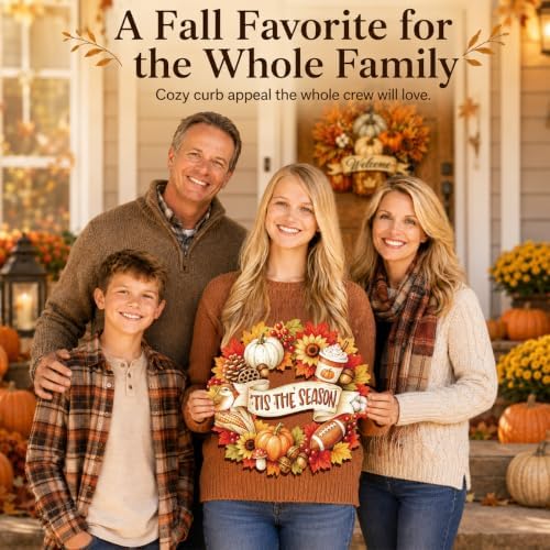Small Fall Wreath, Tis the Season Sign, Autumn Door Decor - Image 6
