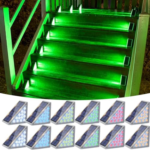 VOLISUN Solar Stair Lights 12 Pack, 7 Fixed Colors Solar Step Lights by VOLISUN