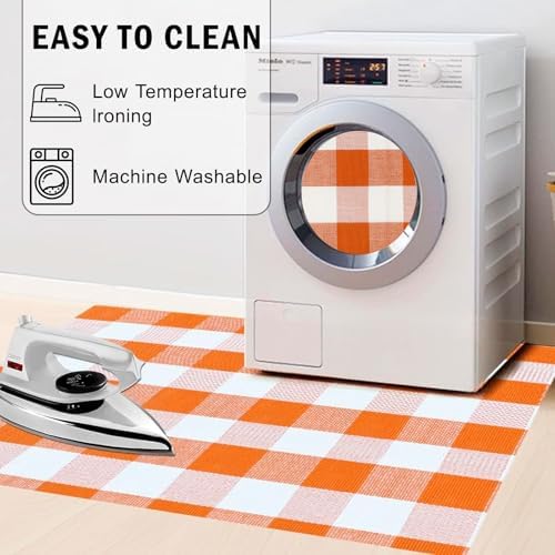 Fall Decor Buffalo Plaid Outdoor Rug 4x6 Ft Orange and White Checkered Area Rug Halloween Washable Fall Indoor Outdoor Rugs for Porch,Entryway,Hallway, Kitchen, Living Room, Dining Room, Bedroom - Image 6