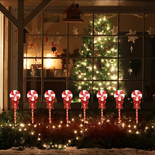 Lollipop Christmas Pathway Lights Outdoor - 24 inches 192 LED Lighted Candy Cane Decorations with 11 Modes for Lawn Yard Patio Walkway Markers, 8 Pack(2 Sets - Each 96 Lights) - Image 3