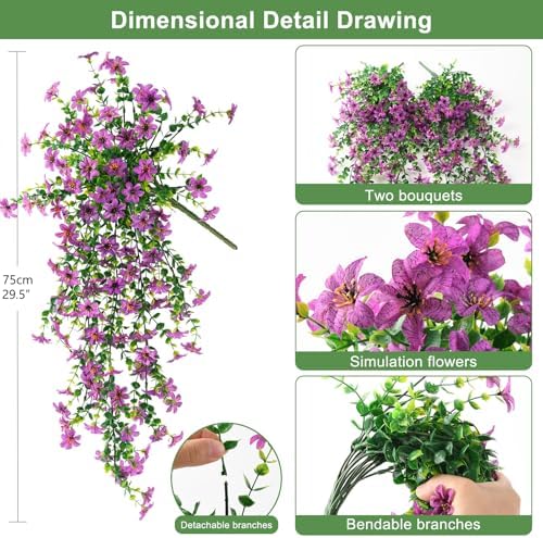 INQCMY Artificial Fake Hanging Flowers Plants for Outdoor Spring Decoration - Image 2