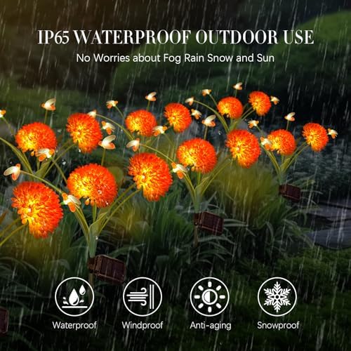 Solar Garden Lights, 4 Pack Solar Swaying Bee Lights with Flowers, Waterproof Firefly Light Outdoor for Garden Patio Yard Pathway Fall Decoration Gifts for Women Mother's Day - Image 5