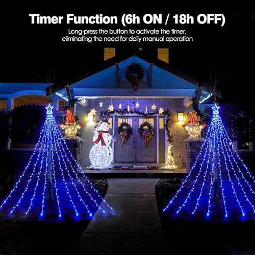 BlcTec Outdoor Christmas Decorations 317 LEDs Christmas Lights with 9 Strands 11.9ft Waterfall Christmas Tree Lights, 8 Modes, UL Certified, Waterproof, Topper Star & Timer for Yard Patio Décor, Blue - Image 4