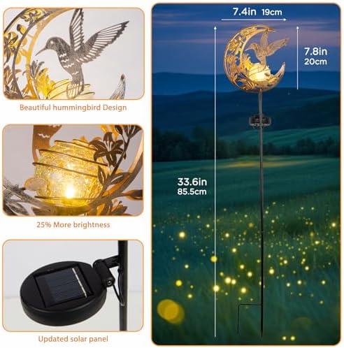 Solar Hummingbird Garden Gifts for mom/Grandma/Women,Lights Outdoor Decor - Moon & Bird SolaGardenLights Waterproof, Auto On/Off Pathway Lighting for Yard/Lawn/Patio,Thanksgiving Day - Image 3