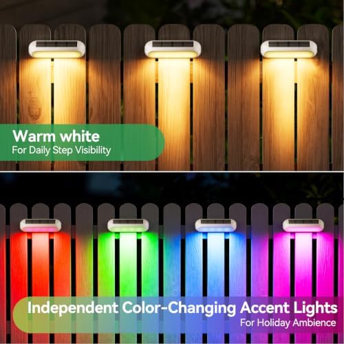 AHAORIGIN Outdoor Solar Lights for Outside, 10 Pack Bright Solar Fence Lights with Multi-Color Changing & Warm White Mode, Upgraded Solar Step Lights Outdoor Waterproof for Garden Deck Post Stair Wall - Image 3