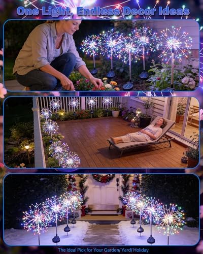 Solar Garden Lights Outdoor Yard Decorations, 8 Pack 150Leds Pathway Lights, Fairy Firework Stake Light for Garden, Patio, Pathway, Flowerbed Multicolor - Image 6