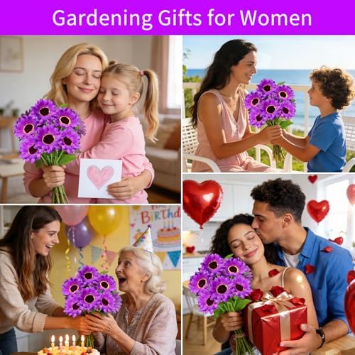 VOOKRY Solar Garden Lights Outdoor, 4 Pack Purple Sunflower Lights with 24 Flowers, Waterproof Summer Garden Decor Solar Flowers for Yard Backyard Patio Flowerbed Yard, Gift for Mom Women - Image 5