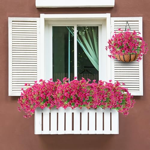 Artificial Flowers for Outdoors 12 Bundles Realistic Faux Plants UV Resistant Fake Silk Morning Glory with Eucalyptus for Front Door Planter Patio Porch Outside Spring Summer Decoration (Magenta) - Image 3