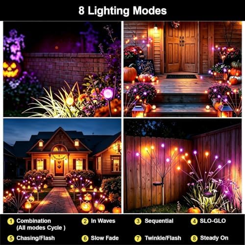 Solar Firefly Lights Outdoor, 4 Pack Orange Purple Halloween - Image 3
