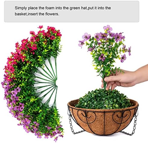 HyeFlora Artificial Faux Hanging Plants Flowers Basket for Spring Summer Outdoor Outside Decoration, Fake Silk Colorful Daisy Eucalyptus in Planter UV Resistant Realistic for Porch Patio Balcony Yard - Image 4