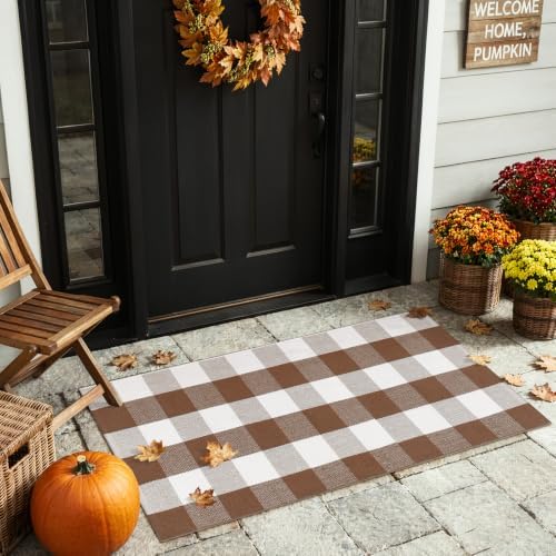 Fall Front Door Mat 24"x51" Buffalo Plaid Checkered Outdoor Rug - Image 7