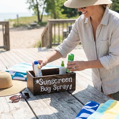 CroBlissful Sunscreen Bug Spray Storage Basket Brown Poolside Basket - Image 4